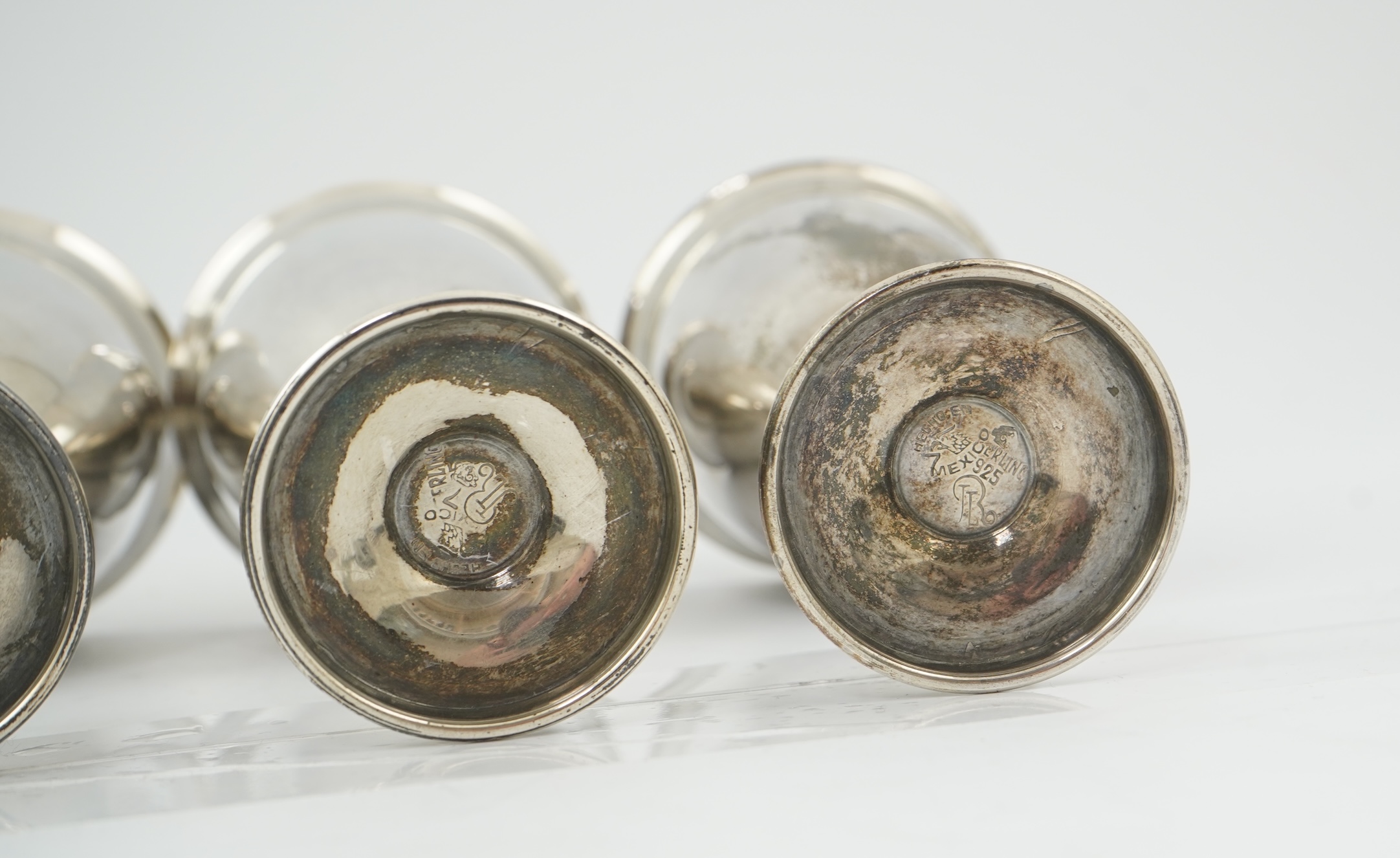 A set of six 20th century Mexican sterling silver goblets